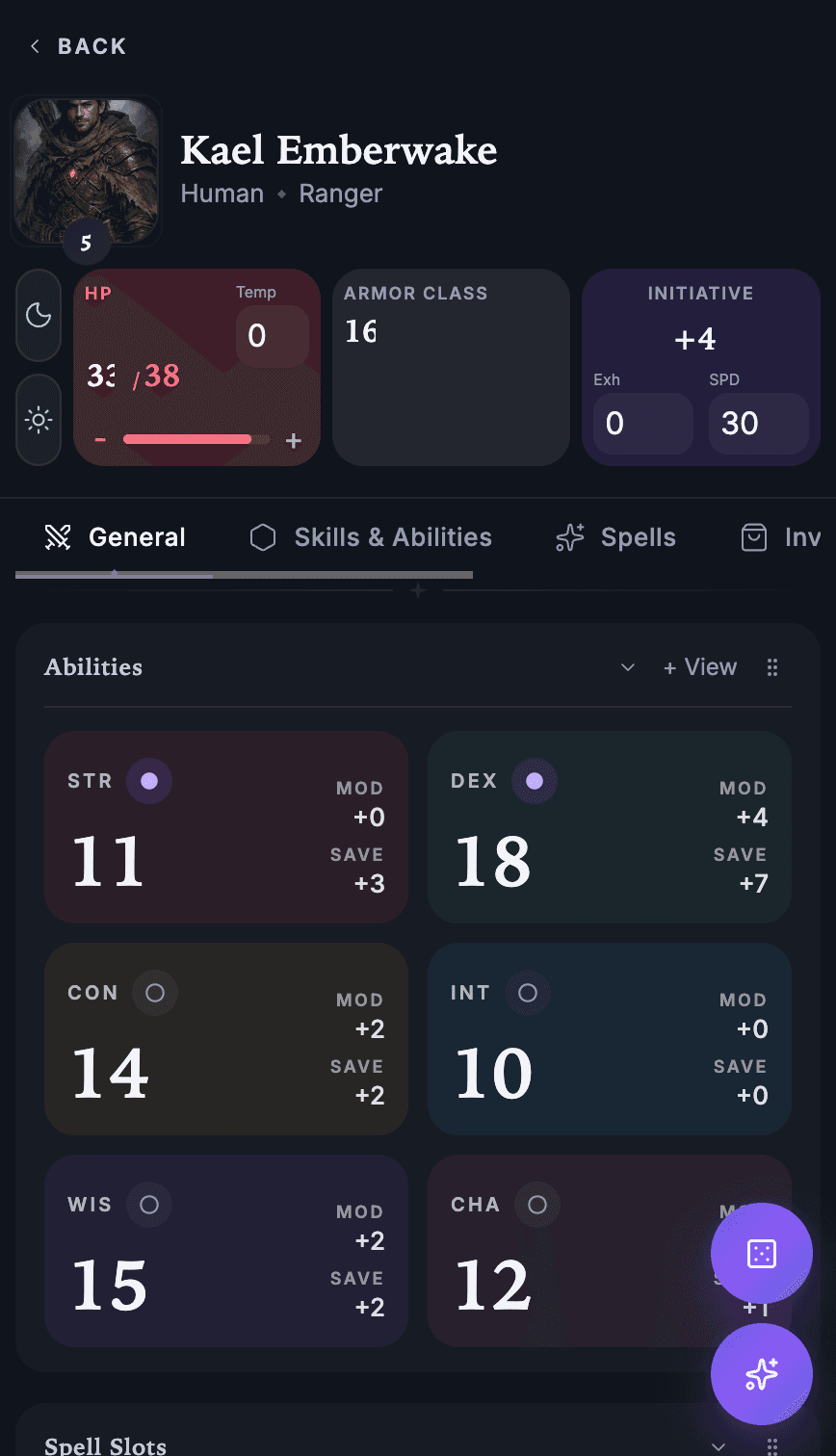 One Realm mobile character sheet